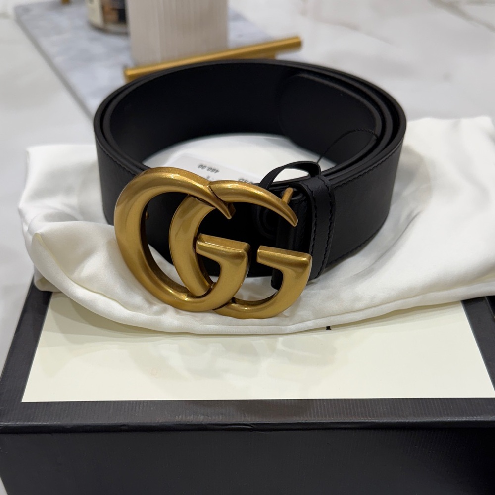 Gucci Black Belt with Gold GG Emblem